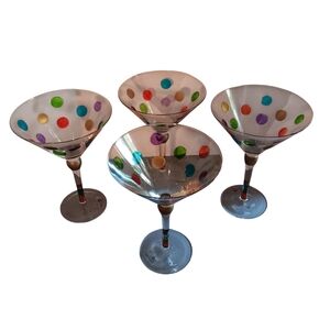 Set of 4 Handcrafted & Mouthblown Polka Dot Martini Glass 7.5" H x 5.5" W